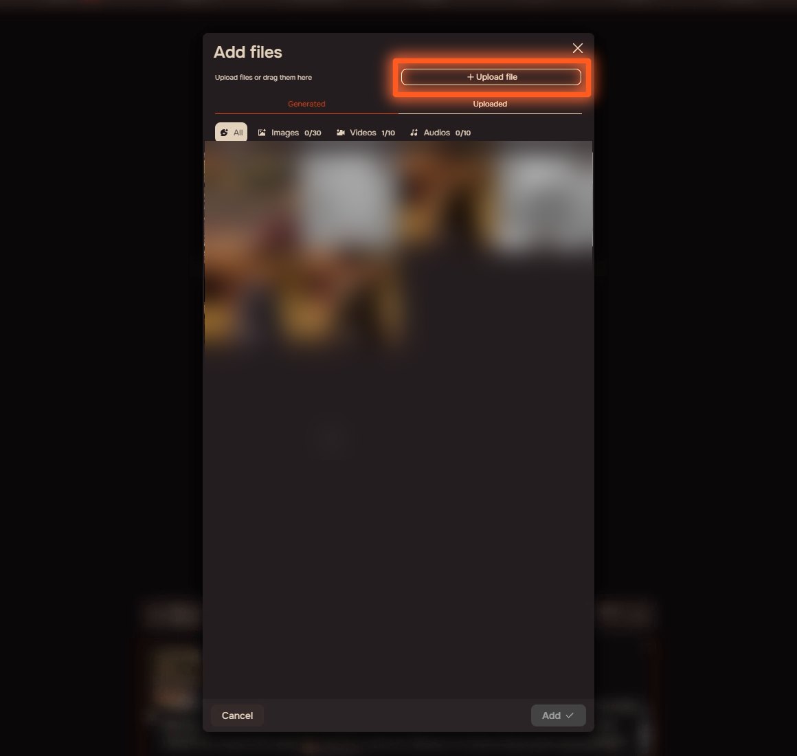 Add files penceresi, Upload file butonu