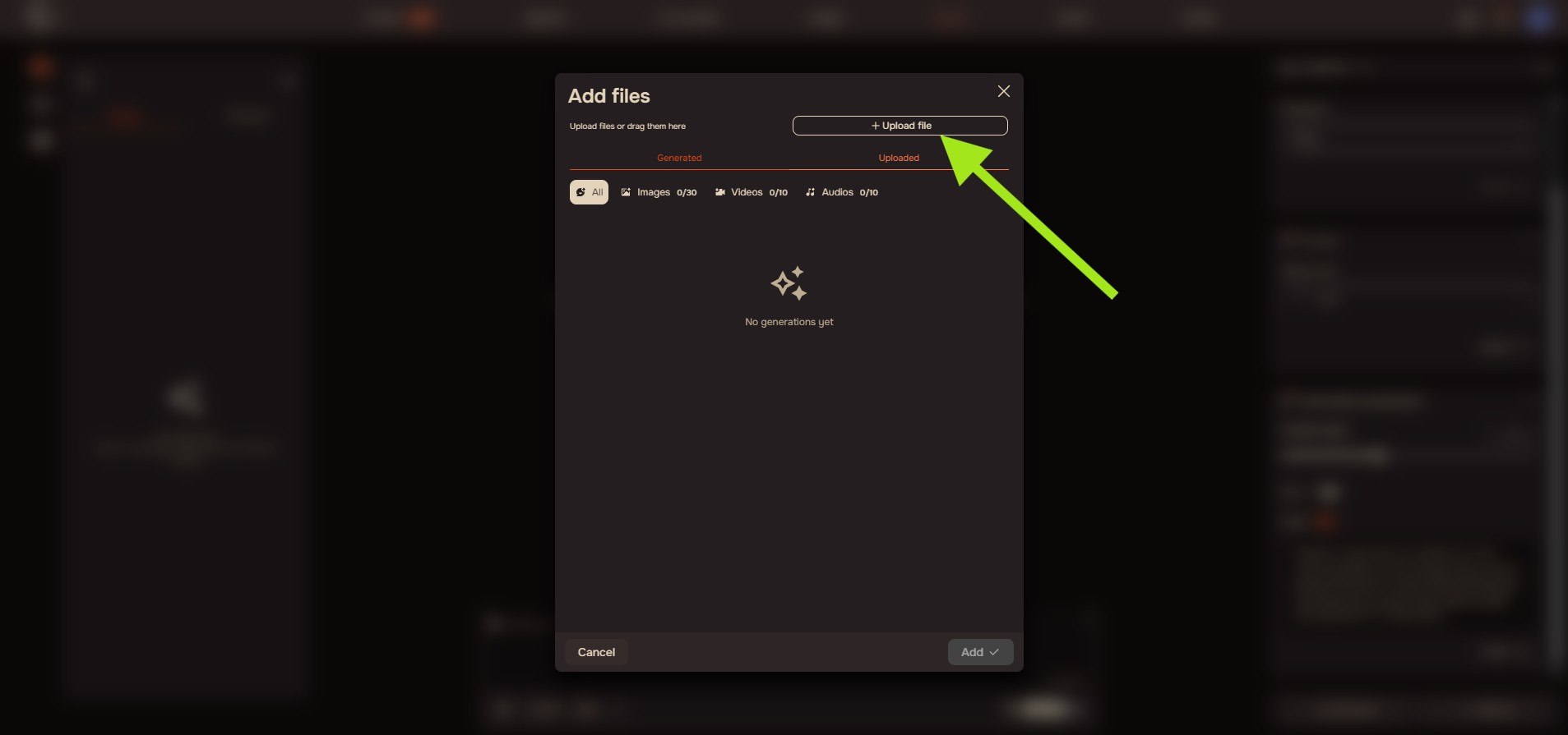 Add files penceresi, Upload file butonu